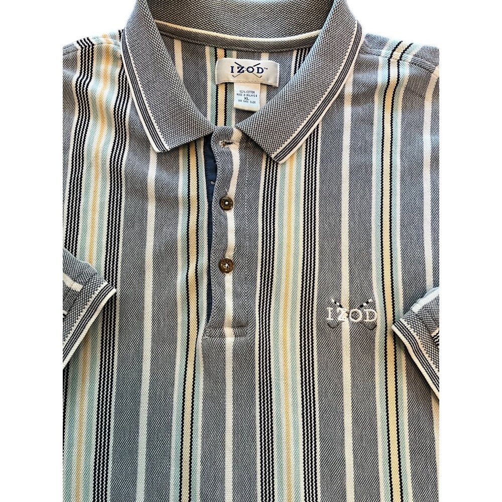 Izod Golf XL Pullover Shirt Blues, Teal, Yellow and White‎ Stripped